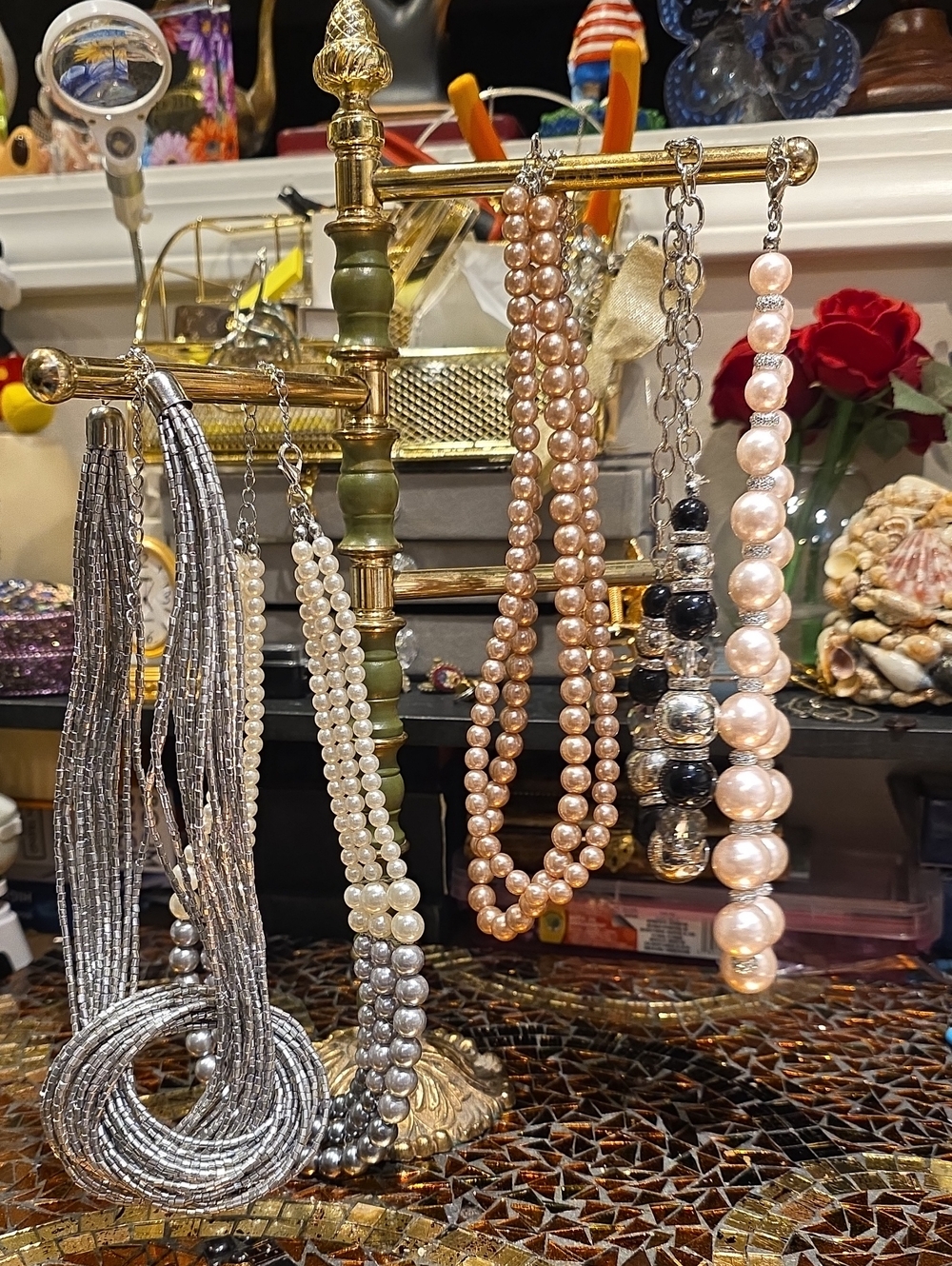 Classic Pearl and Bead Necklace Collection - Pink, Silver, Cream
